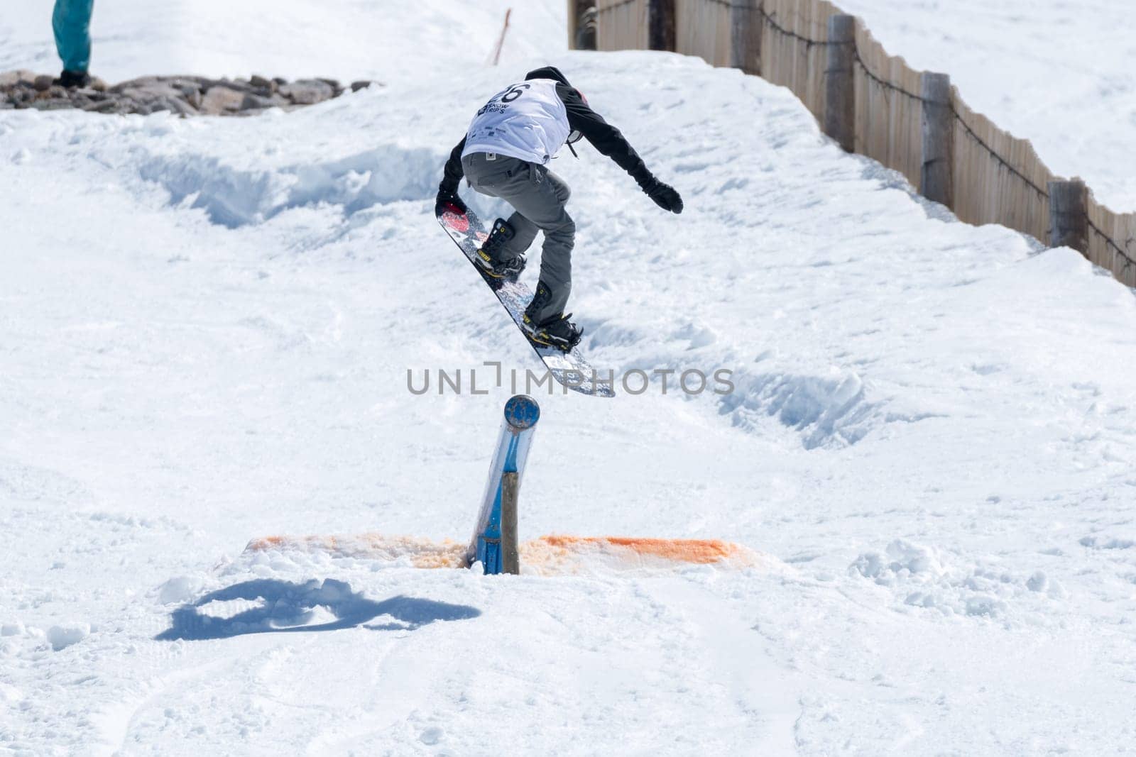 COVILHA, PORTUGAL - APRIL 2, 2017:  Mateus Morais during the National Snowboard  Championships at Serra da Estrela, Covilha, Portugal.