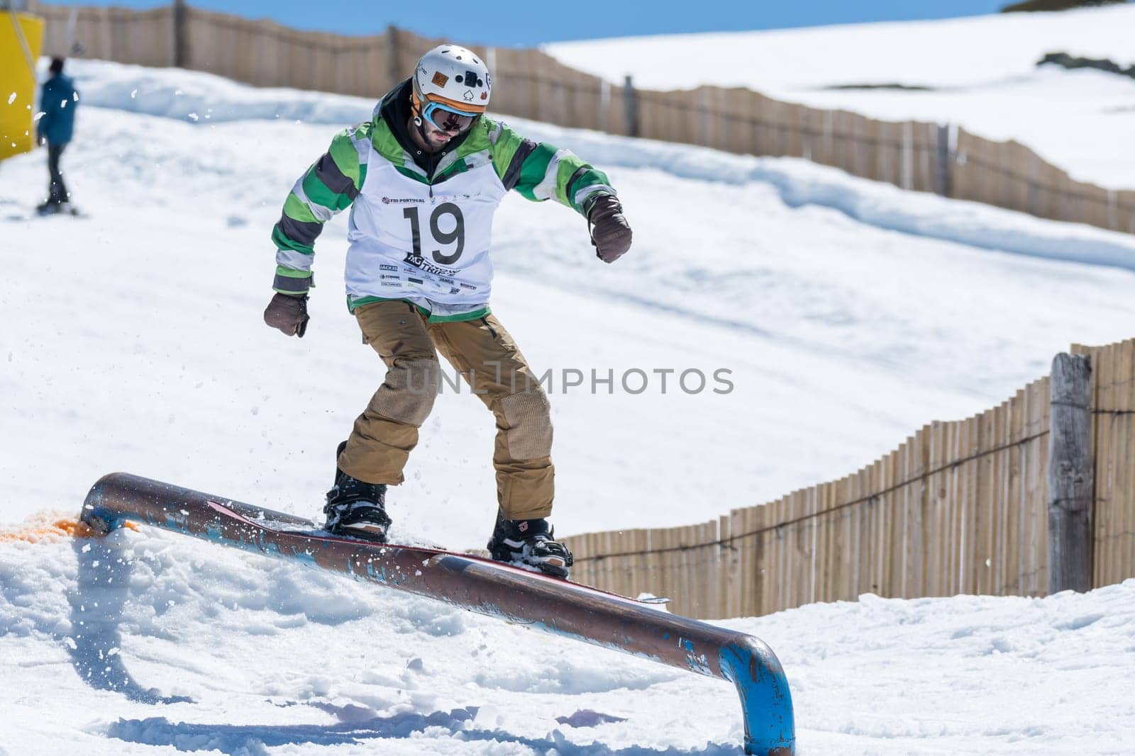 COVILHA, PORTUGAL - APRIL 2, 2017:  Guilherme Lopes during the National Snowboard  Championships at Serra da Estrela, Covilha, Portugal.