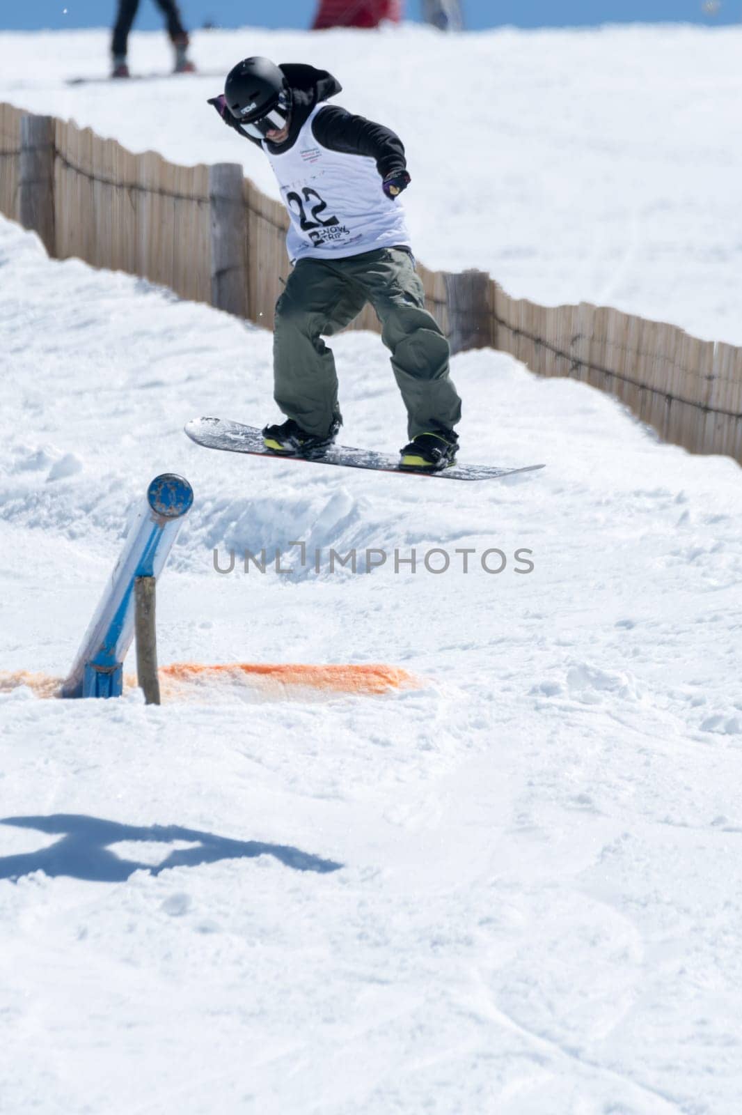 COVILHA, PORTUGAL - APRIL 2, 2017:  Jorge Margarido during the National Snowboard  Championships at Serra da Estrela, Covilha, Portugal.