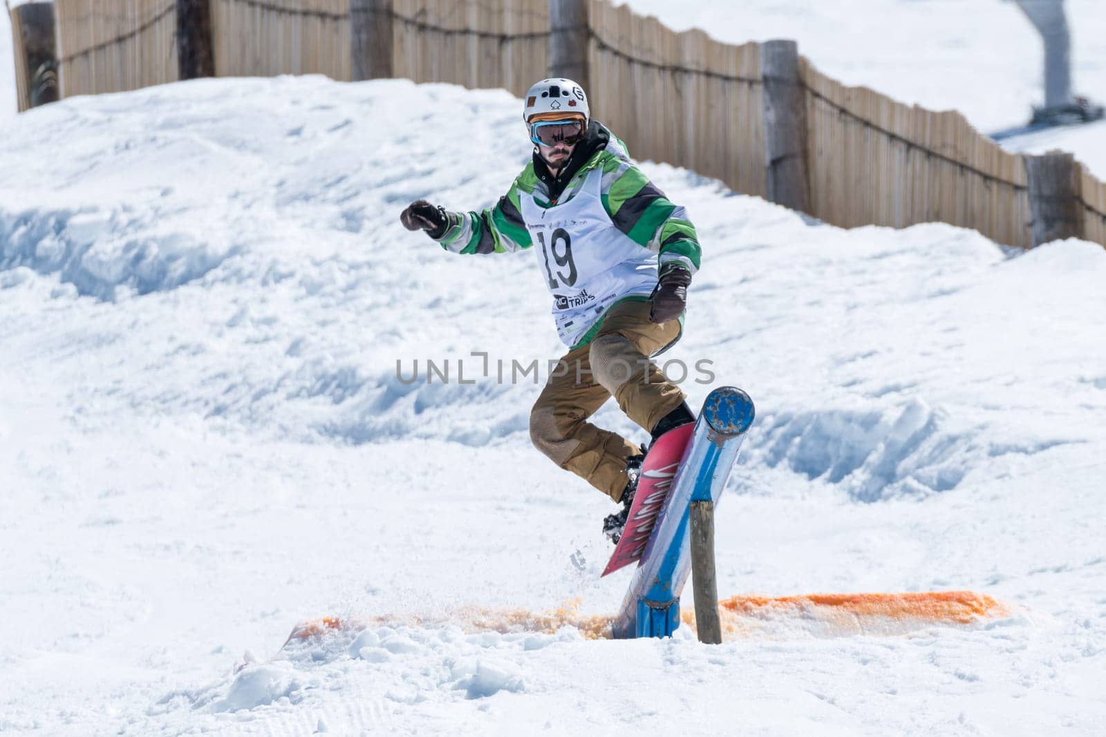 COVILHA, PORTUGAL - APRIL 2, 2017:  Guilherme Lopes during the National Snowboard  Championships at Serra da Estrela, Covilha, Portugal.