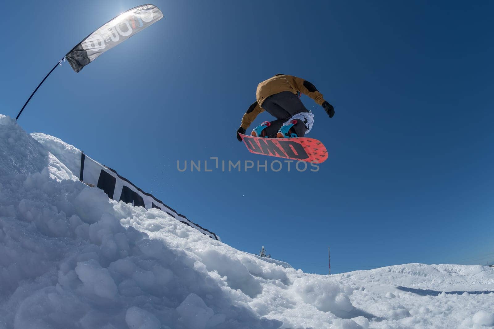 COVILHA, PORTUGAL - APRIL 2, 2017:  Ricardo Lopes during the National Snowboard  Championships at Serra da Estrela, Covilha, Portugal.