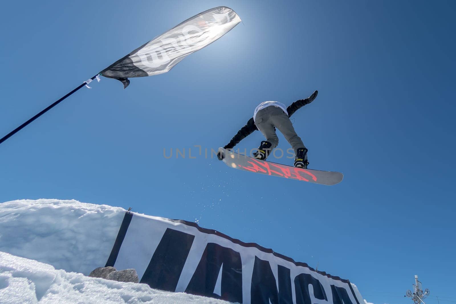 COVILHA, PORTUGAL - APRIL 2, 2017:  Mateus Morais during the National Snowboard  Championships at Serra da Estrela, Covilha, Portugal.