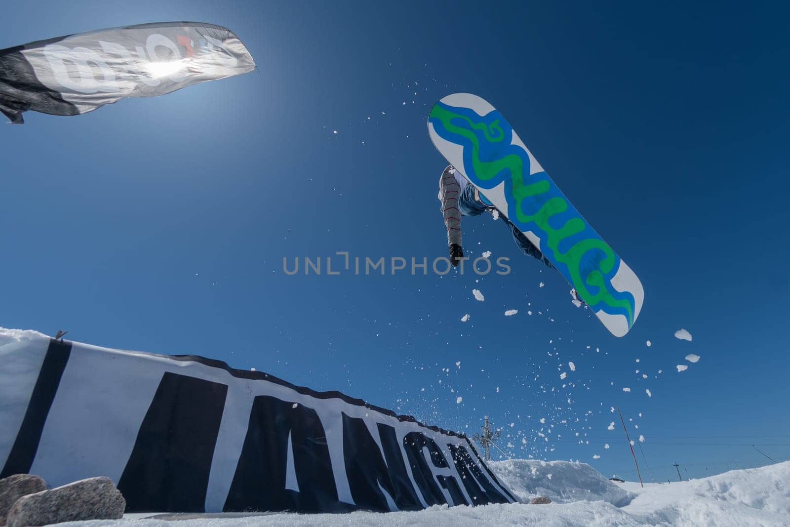 COVILHA, PORTUGAL - APRIL 2, 2017:  Diogo Pombeiro during the National Snowboard  Championships at Serra da Estrela, Covilha, Portugal.
