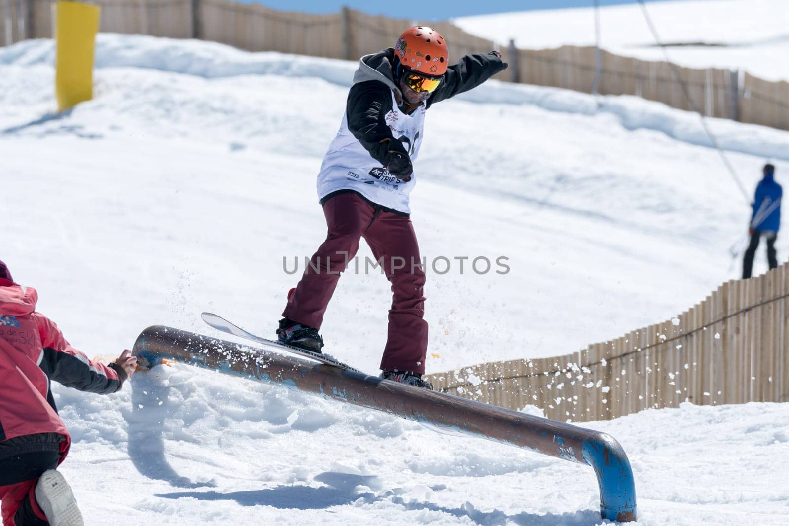 COVILHA, PORTUGAL - APRIL 2, 2017:  Miguel Brito during the National Snowboard  Championships at Serra da Estrela, Covilha, Portugal.