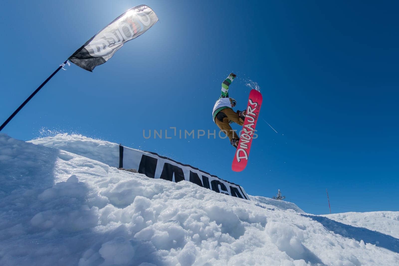 COVILHA, PORTUGAL - APRIL 2, 2017:  Guilherme Lopes during the National Snowboard  Championships at Serra da Estrela, Covilha, Portugal.