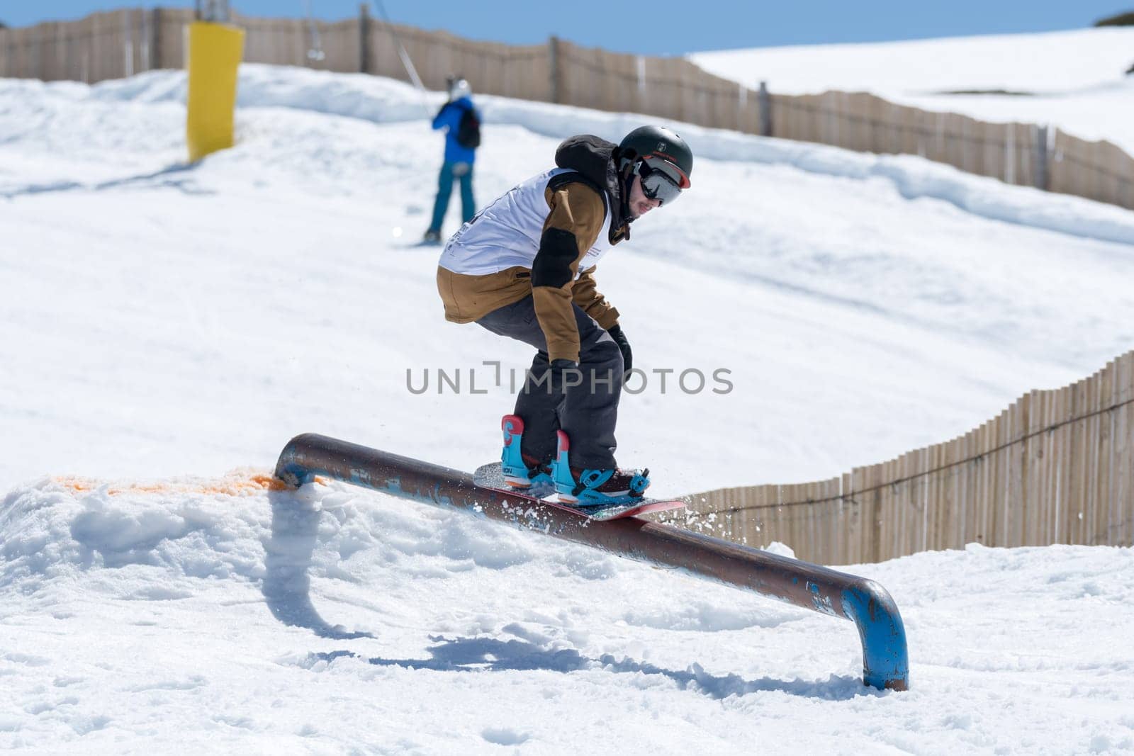 COVILHA, PORTUGAL - APRIL 2, 2017:  Ricardo Lopes during the National Snowboard  Championships at Serra da Estrela, Covilha, Portugal.