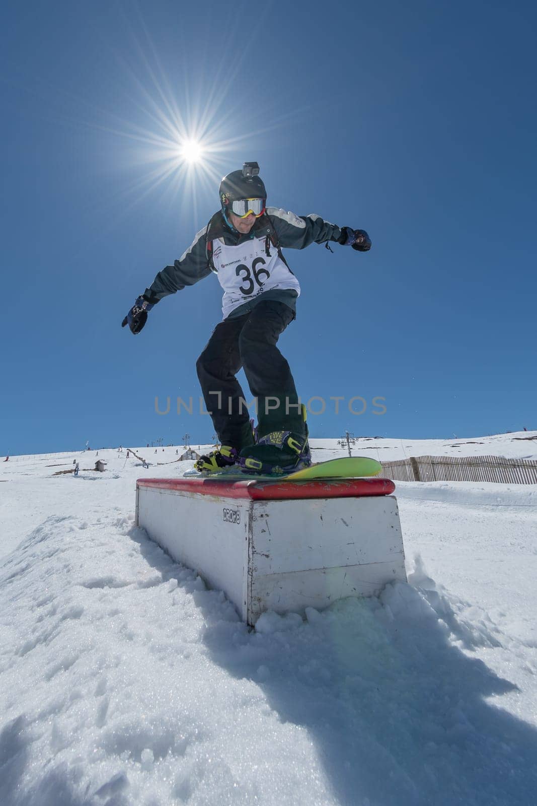 COVILHA, PORTUGAL - APRIL 2, 2017:  Pedro Sezulfe during the National Snowboard  Championships at Serra da Estrela, Covilha, Portugal.