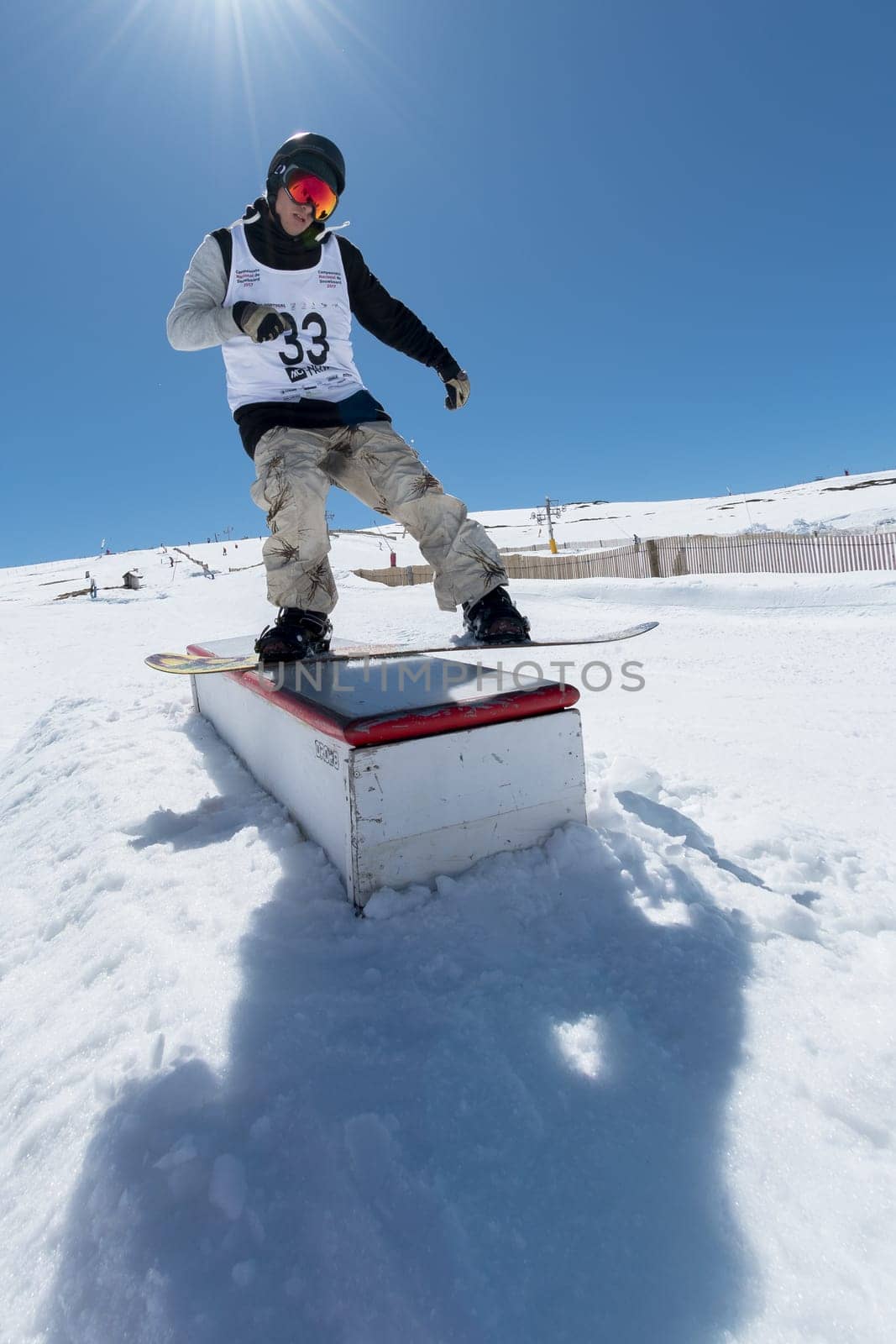 COVILHA, PORTUGAL - APRIL 2, 2017:  Robinson Weiske during the National Snowboard  Championships at Serra da Estrela, Covilha, Portugal.