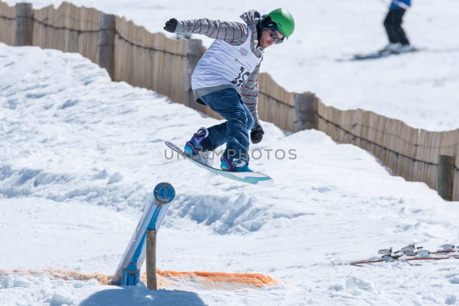 COVILHA, PORTUGAL - APRIL 2, 2017:  Diogo Pombeiro during the National Snowboard  Championships at Serra da Estrela, Covilha, Portugal.