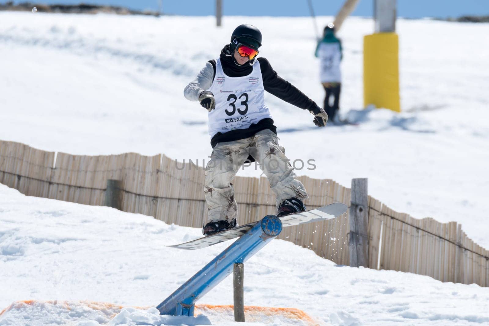 COVILHA, PORTUGAL - APRIL 2, 2017:  Robinson Weiske during the National Snowboard  Championships at Serra da Estrela, Covilha, Portugal.