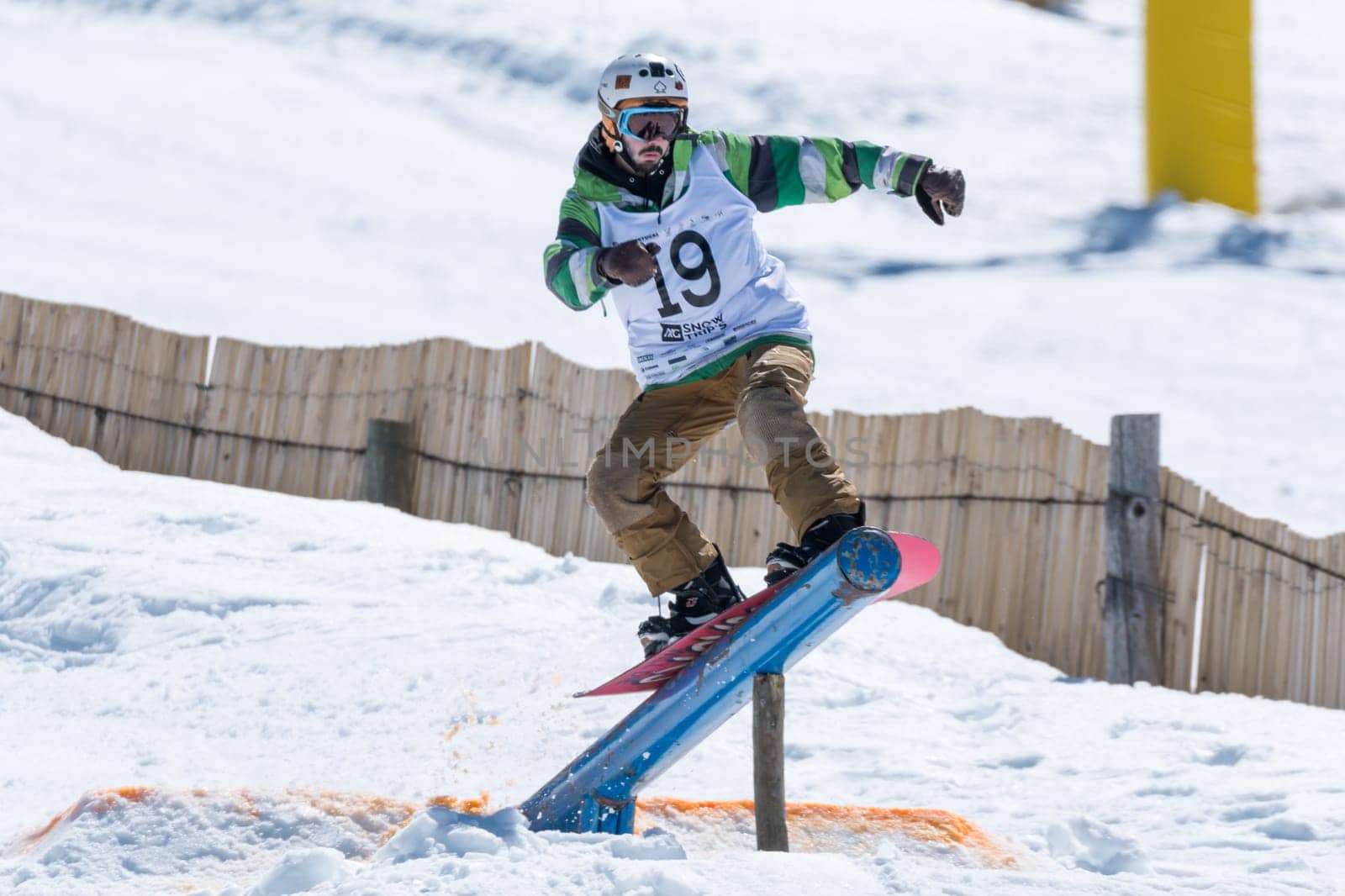 COVILHA, PORTUGAL - APRIL 2, 2017:  Guilherme Lopes during the National Snowboard  Championships at Serra da Estrela, Covilha, Portugal.