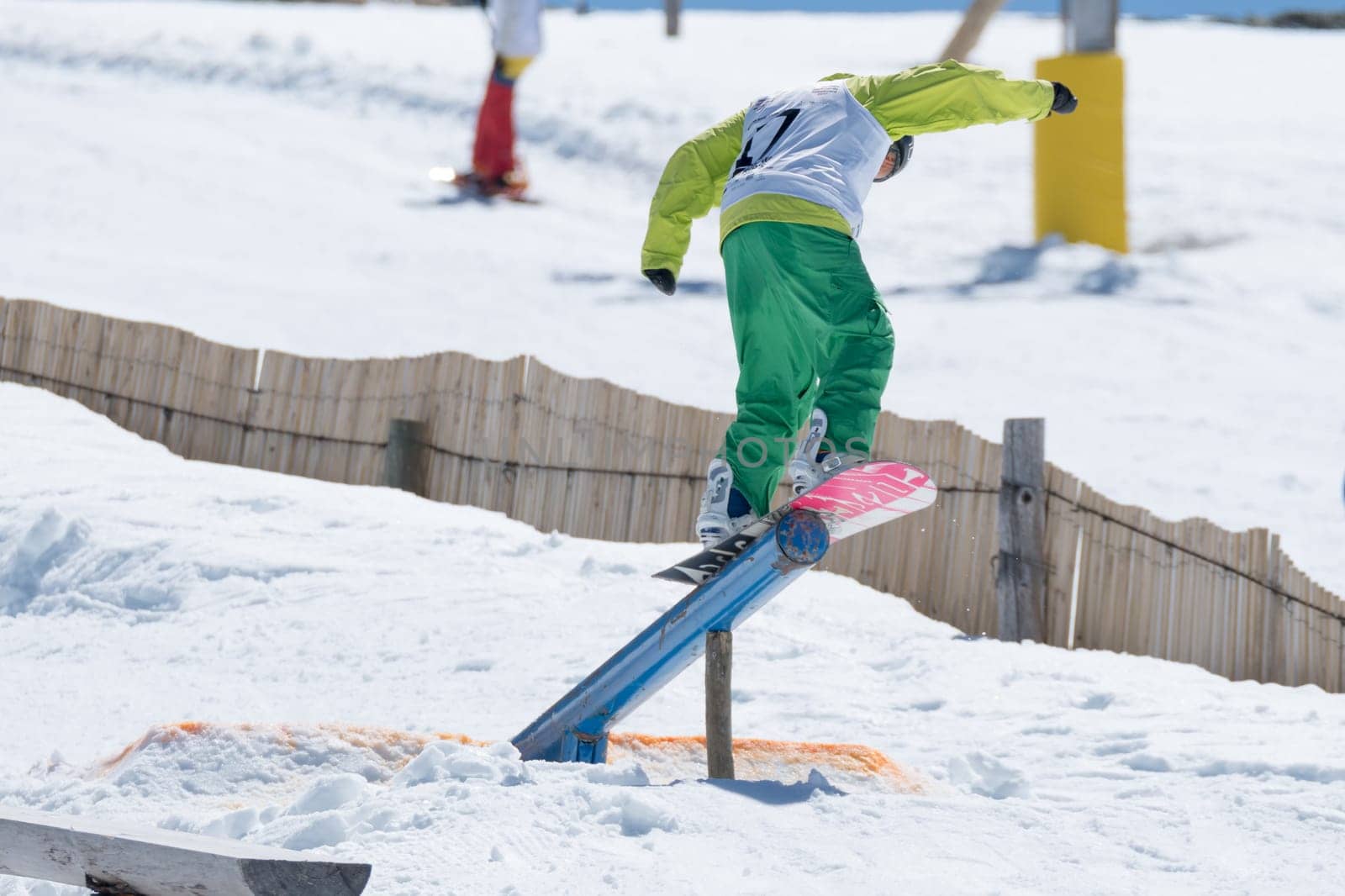COVILHA, PORTUGAL - APRIL 2, 2017:  Henrique Nunes during the National Snowboard  Championships at Serra da Estrela, Covilha, Portugal.