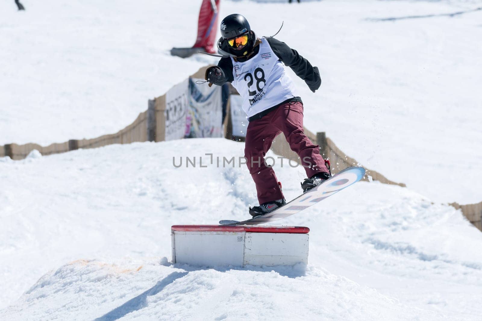 COVILHA, PORTUGAL - APRIL 2, 2017:  Miguel Brito during the National Snowboard  Championships at Serra da Estrela, Covilha, Portugal.