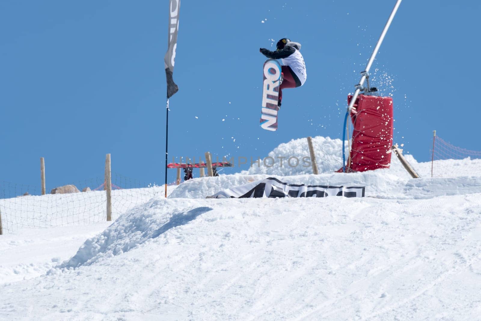 COVILHA, PORTUGAL - APRIL 2, 2017:  Miguel Brito during the National Snowboard  Championships at Serra da Estrela, Covilha, Portugal.
