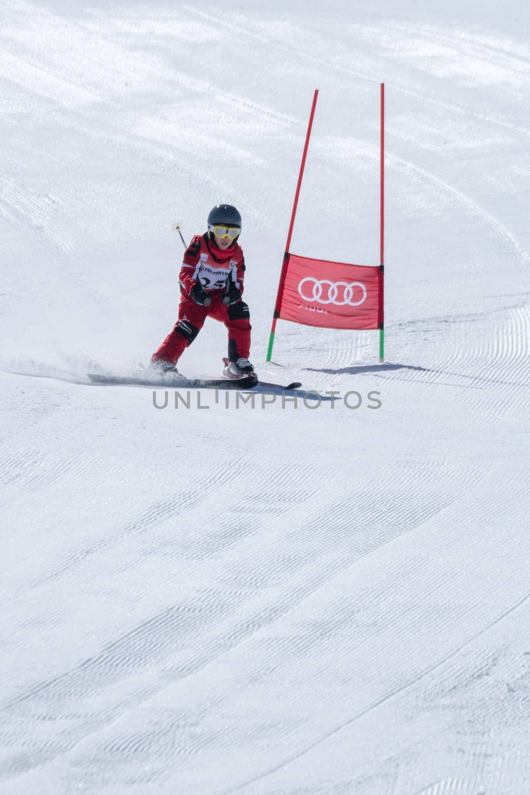 COVILHA, PORTUGAL - APRIL 2, 2017:  Marcelo Vicente during the National Ski  Championships at Serra da Estrela, Covilha, Portugal.