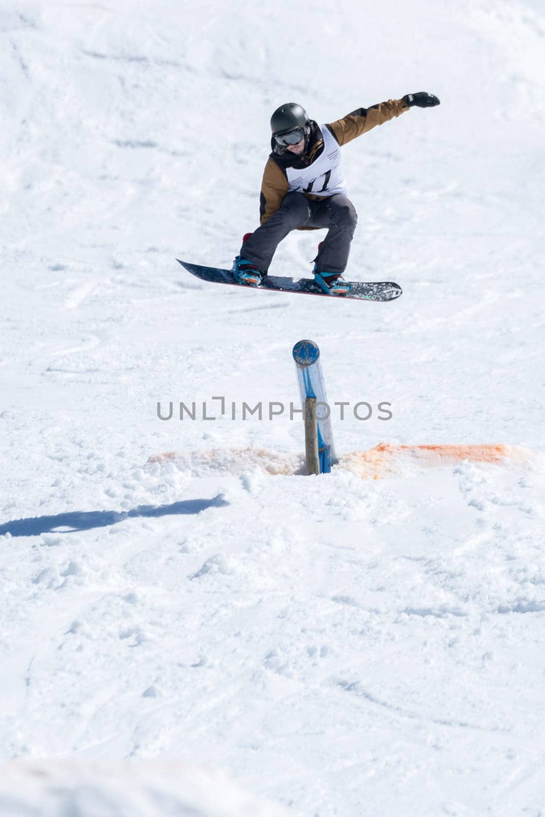 COVILHA, PORTUGAL - APRIL 2, 2017:  Ricardo Lopes during the National Snowboard  Championships at Serra da Estrela, Covilha, Portugal.