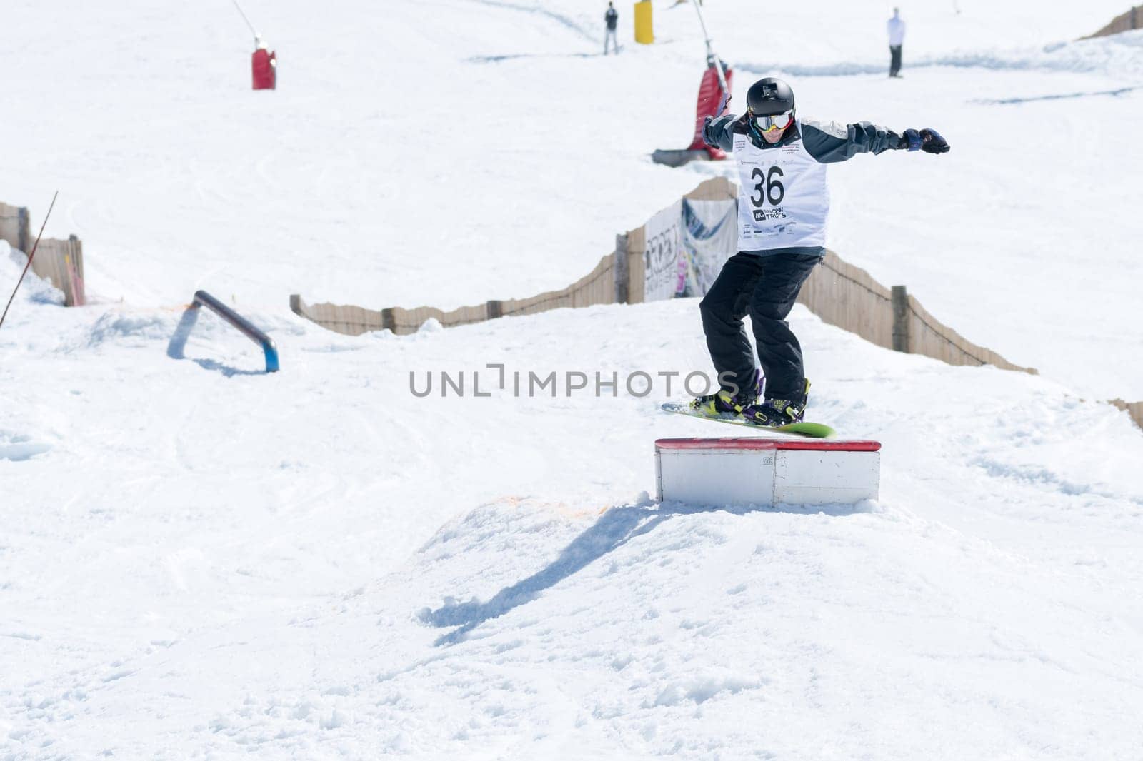 COVILHA, PORTUGAL - APRIL 2, 2017:  Pedro Sezulfe during the National Snowboard  Championships at Serra da Estrela, Covilha, Portugal.