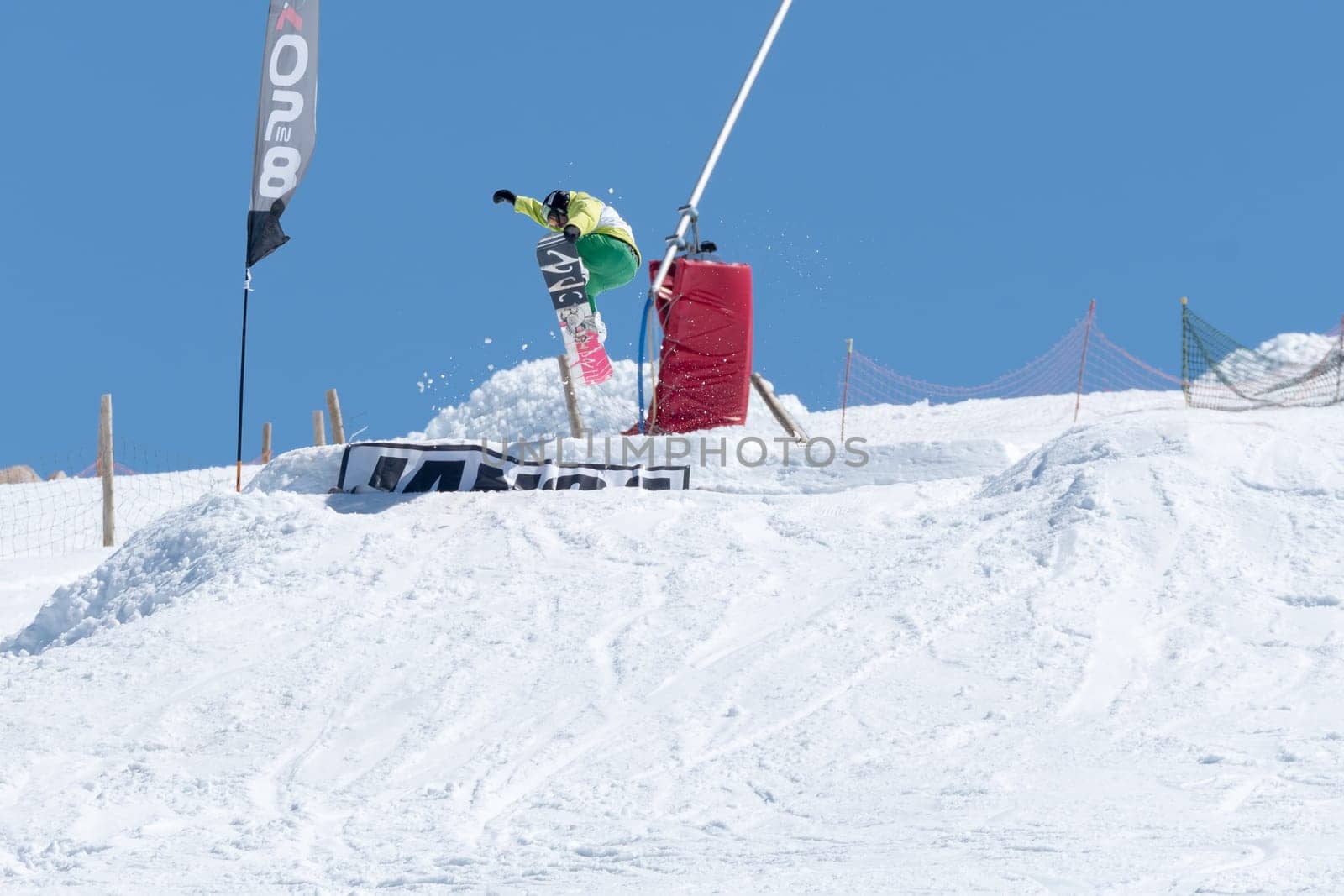 COVILHA, PORTUGAL - APRIL 2, 2017:  Henrique Nunes during the National Snowboard  Championships at Serra da Estrela, Covilha, Portugal.