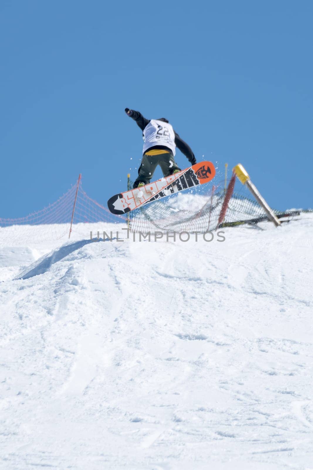 COVILHA, PORTUGAL - APRIL 2, 2017:  Jorge Margarido during the National Snowboard  Championships at Serra da Estrela, Covilha, Portugal.