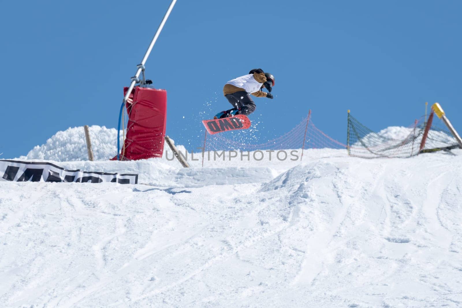COVILHA, PORTUGAL - APRIL 2, 2017:  Ricardo Lopes during the National Snowboard  Championships at Serra da Estrela, Covilha, Portugal.