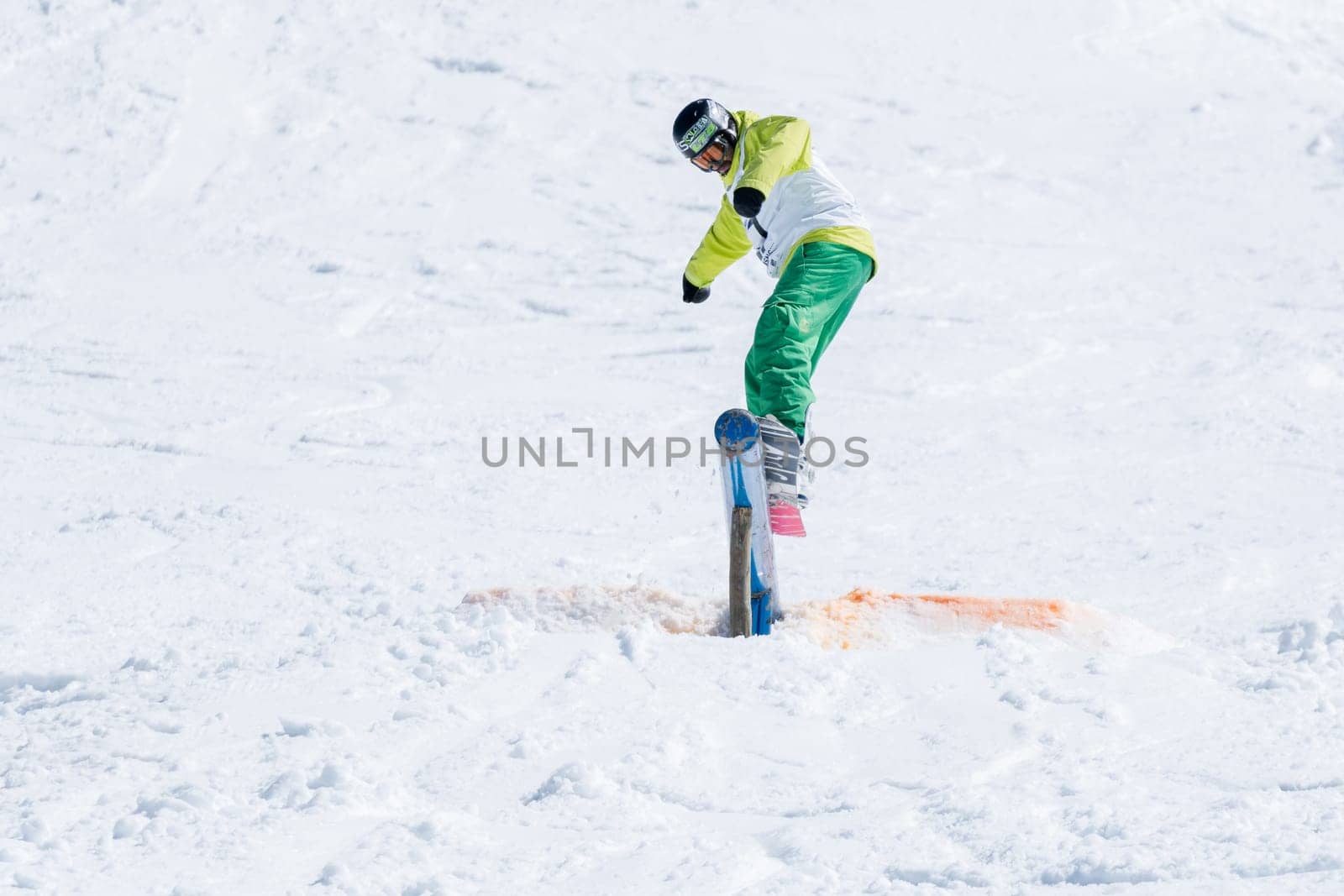 COVILHA, PORTUGAL - APRIL 2, 2017:  Henrique Nunes during the National Snowboard  Championships at Serra da Estrela, Covilha, Portugal.