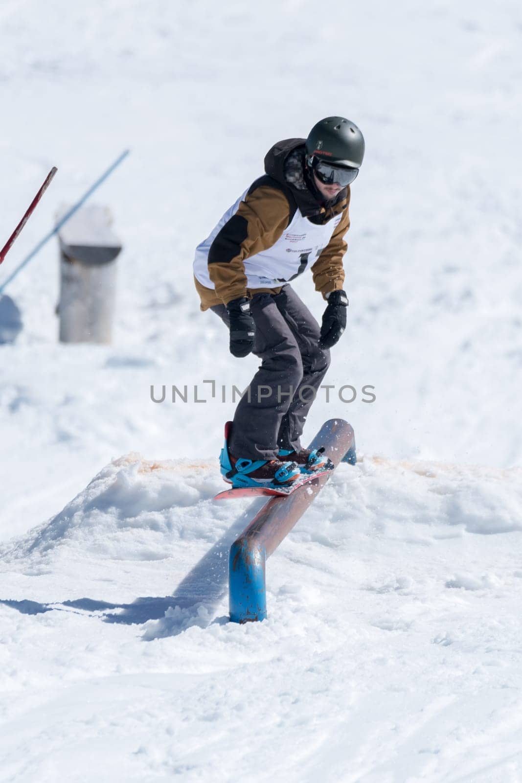 COVILHA, PORTUGAL - APRIL 2, 2017:  Ricardo Lopes during the National Snowboard  Championships at Serra da Estrela, Covilha, Portugal.