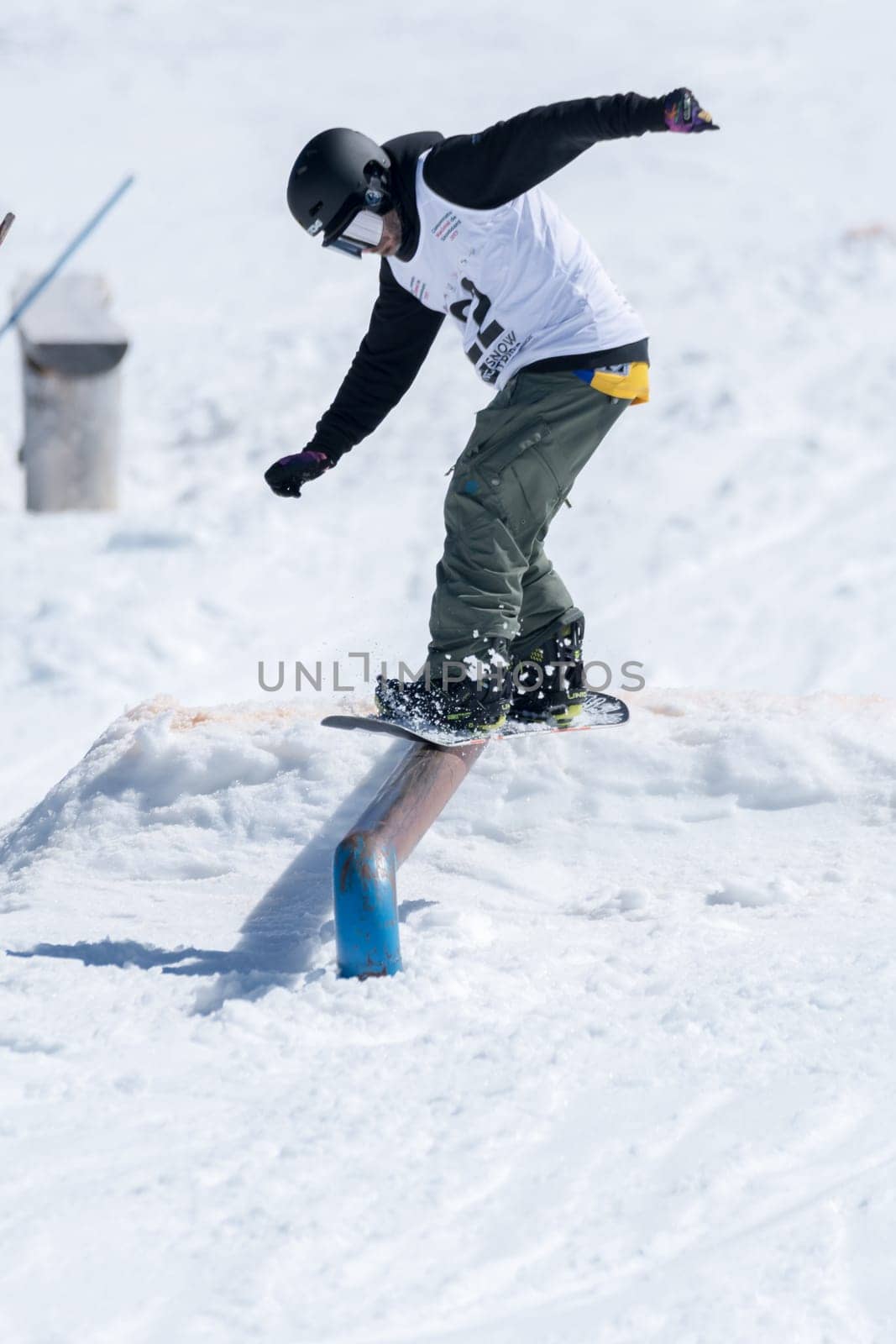COVILHA, PORTUGAL - APRIL 2, 2017:  Jorge Margarido during the National Snowboard  Championships at Serra da Estrela, Covilha, Portugal.