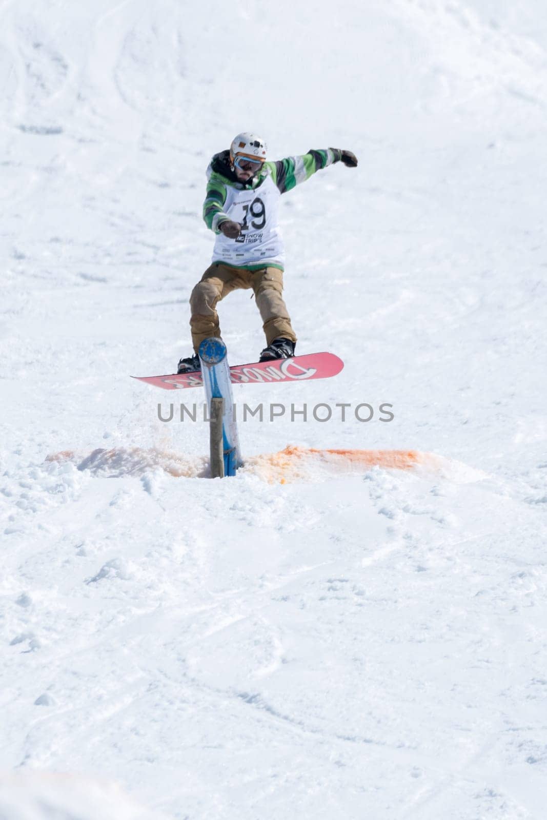 COVILHA, PORTUGAL - APRIL 2, 2017:  Guilherme Lopes during the National Snowboard  Championships at Serra da Estrela, Covilha, Portugal.