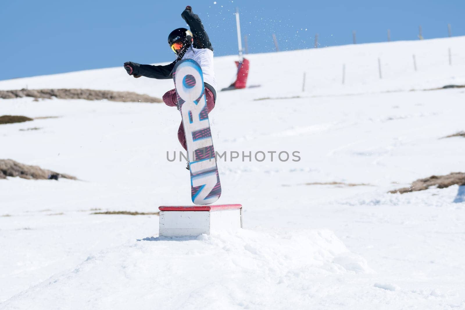COVILHA, PORTUGAL - APRIL 2, 2017:  Miguel Brito during the National Snowboard  Championships at Serra da Estrela, Covilha, Portugal.