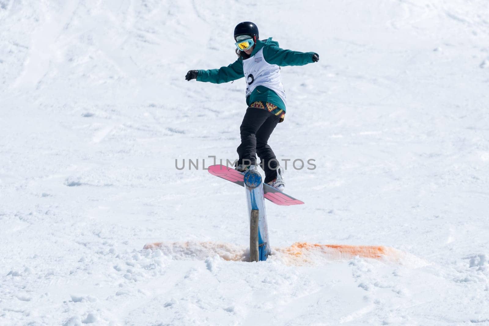 COVILHA, PORTUGAL - APRIL 2, 2017:  Ines Rainho during the National Snowboard  Championships at Serra da Estrela, Covilha, Portugal.