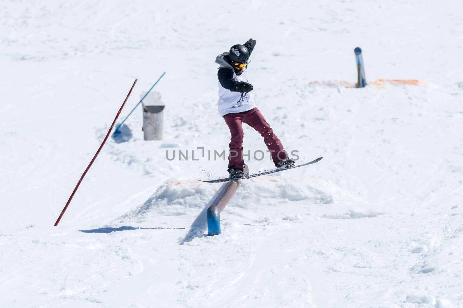 COVILHA, PORTUGAL - APRIL 2, 2017:  Miguel Brito during the National Snowboard  Championships at Serra da Estrela, Covilha, Portugal.