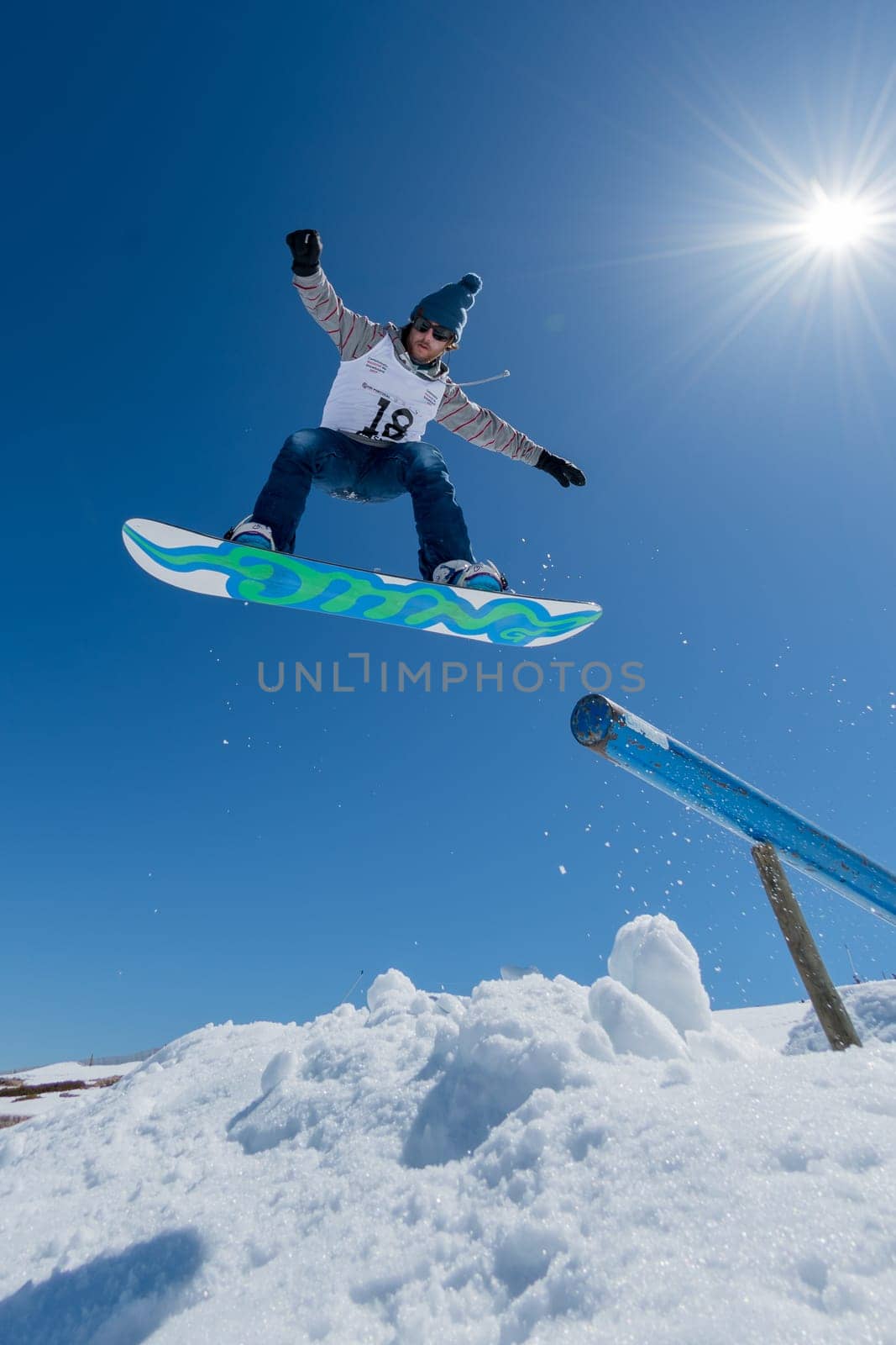 COVILHA, PORTUGAL - APRIL 2, 2017:  Diogo Pombeiro during the National Snowboard  Championships at Serra da Estrela, Covilha, Portugal.