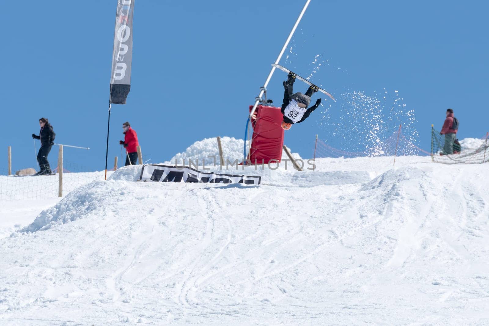 COVILHA, PORTUGAL - APRIL 2, 2017:  Mateus Morais during the National Snowboard  Championships at Serra da Estrela, Covilha, Portugal.
