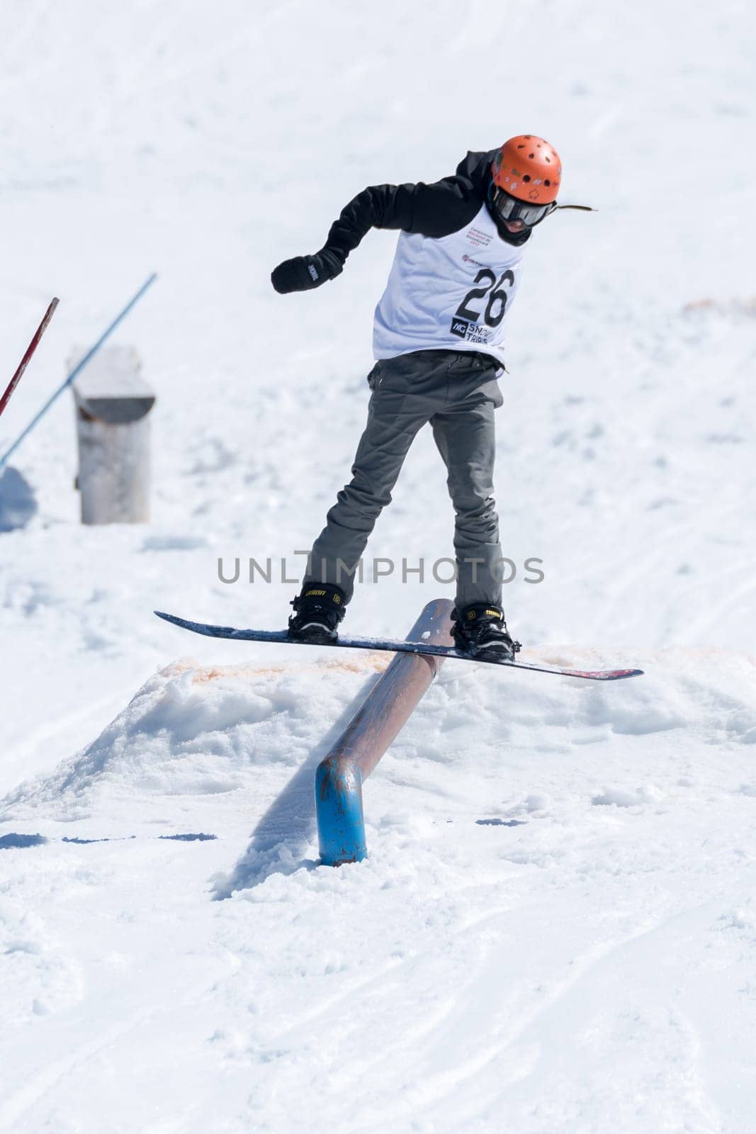 COVILHA, PORTUGAL - APRIL 2, 2017:  Mateus Morais during the National Snowboard  Championships at Serra da Estrela, Covilha, Portugal.