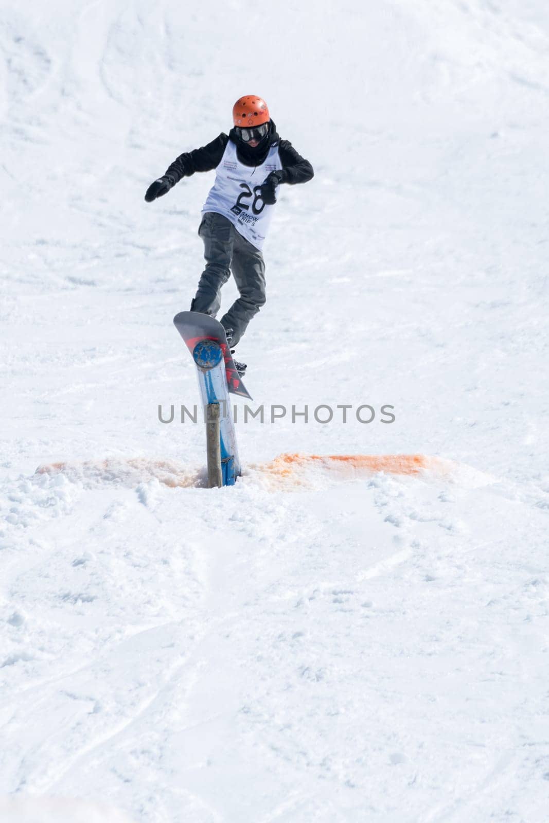 COVILHA, PORTUGAL - APRIL 2, 2017:  Mateus Morais during the National Snowboard  Championships at Serra da Estrela, Covilha, Portugal.