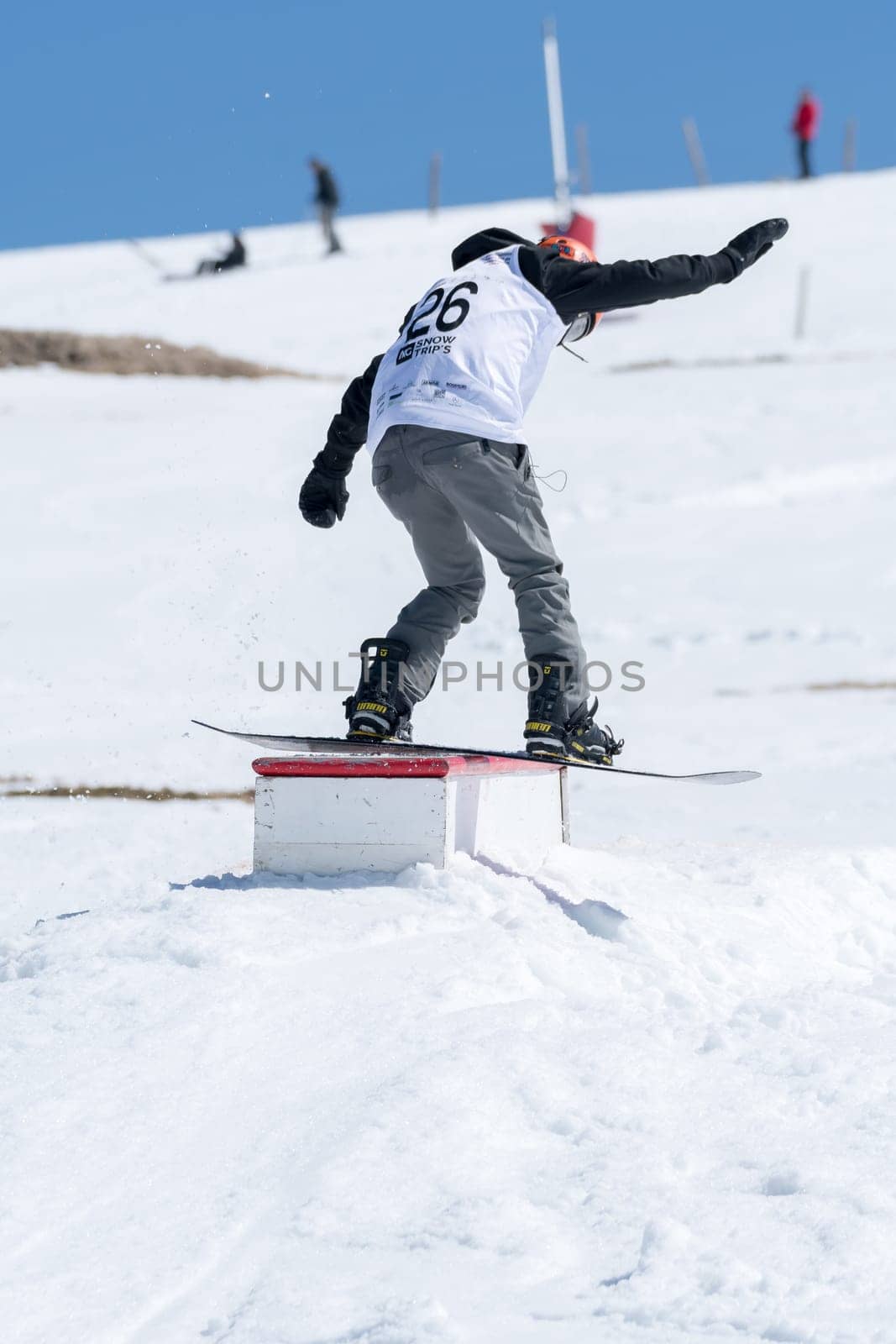COVILHA, PORTUGAL - APRIL 2, 2017:  Mateus Morais during the National Snowboard  Championships at Serra da Estrela, Covilha, Portugal.