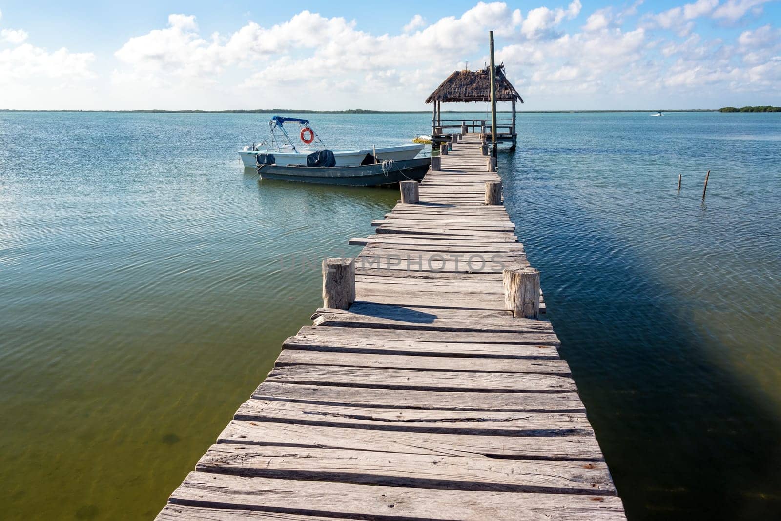 Old rustic pier in Punta Allen in the Sian Kaan Biosphere Reserve near Tulum, Mexico