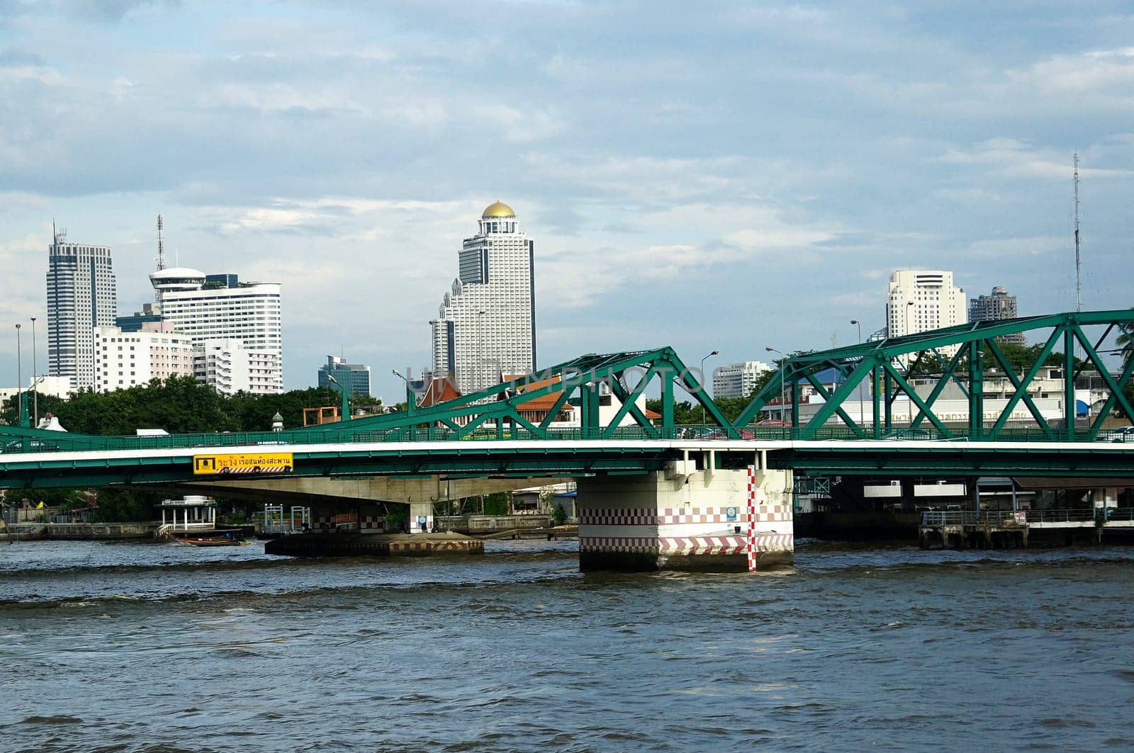 Bangkok cityscape river bridge downtown