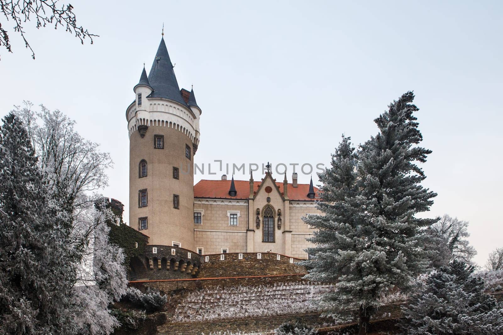 Chateau Zleby in winter, Czech Republic.