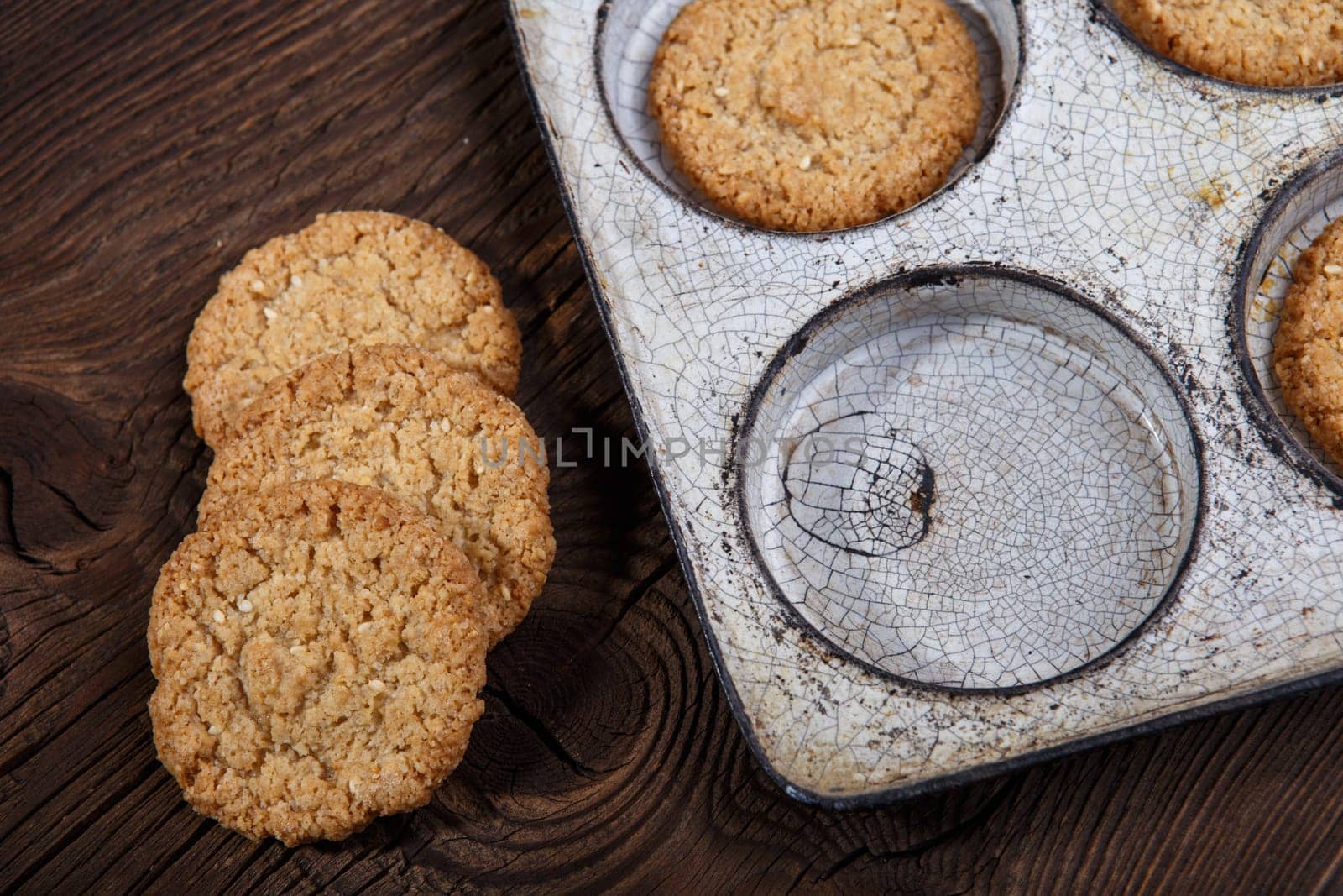 Cookies in a frying pan. Rustic style.