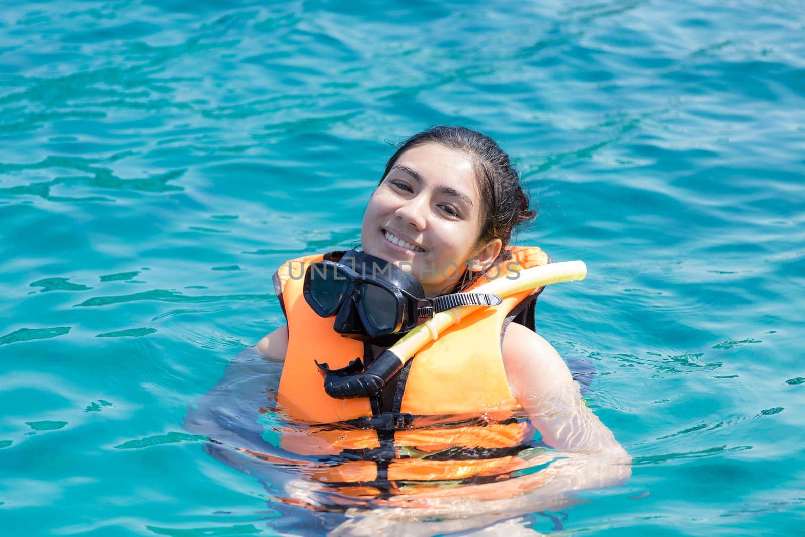 Beautiful woman snorkeling in Krabi Thailand