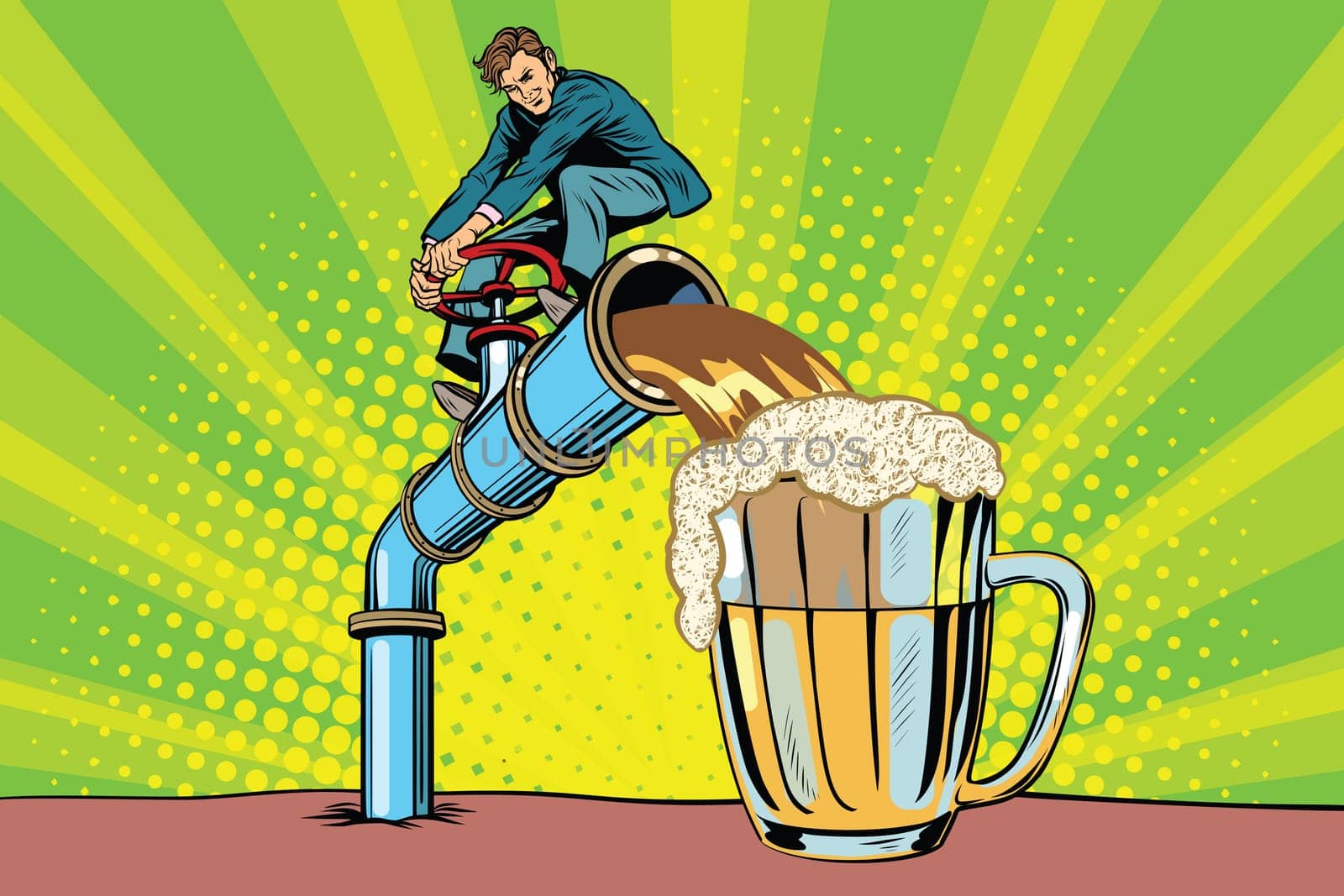 Man pours beer. Pop art retro comic book vector illustration. Oktoberfest pub