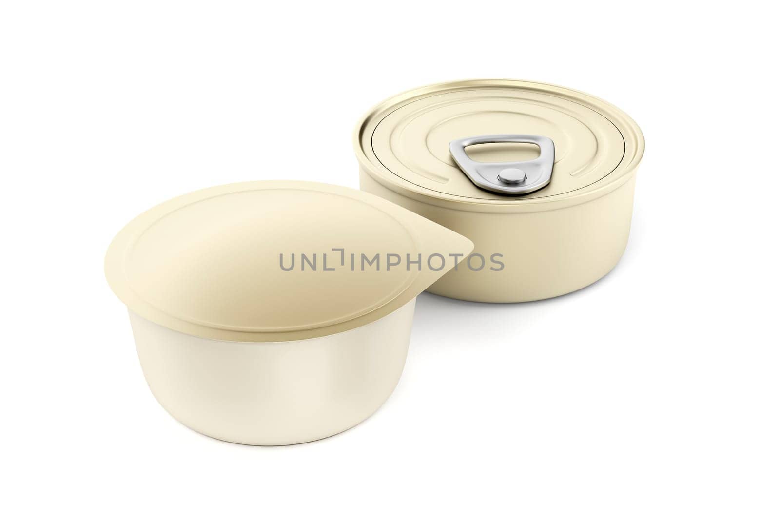 Two different type of tin cans for pate, cheese, butter or other food