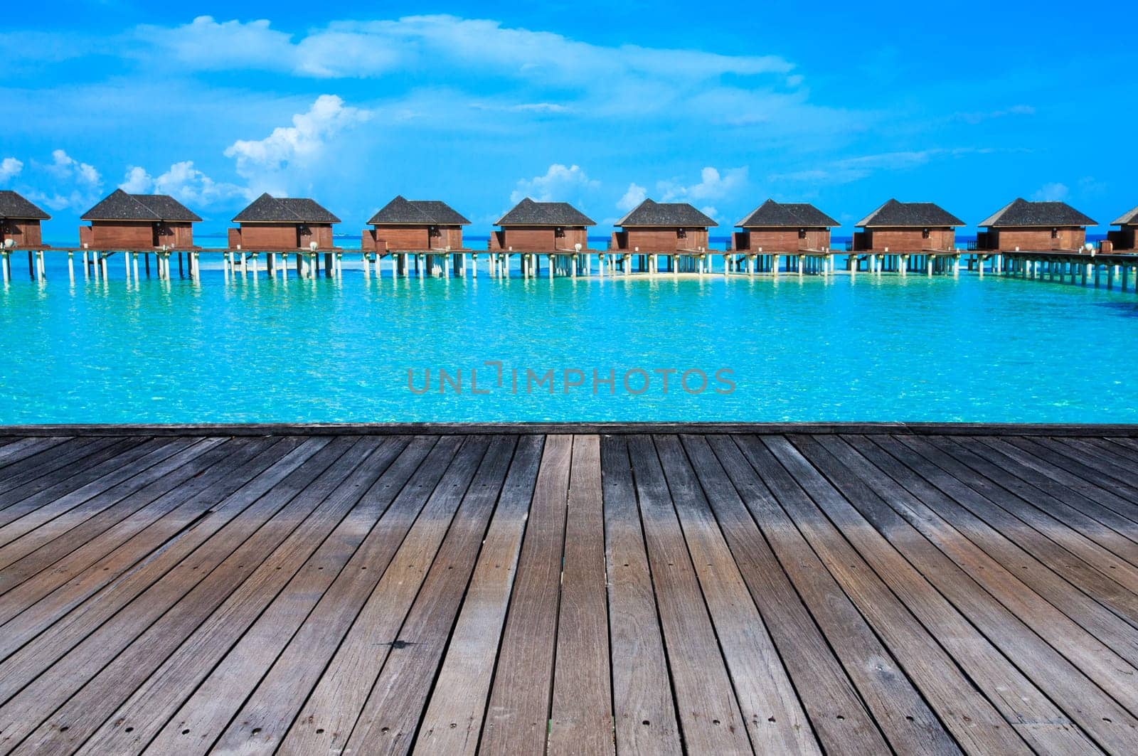 tropical beach in Maldives with few palm trees and blue lagoon
