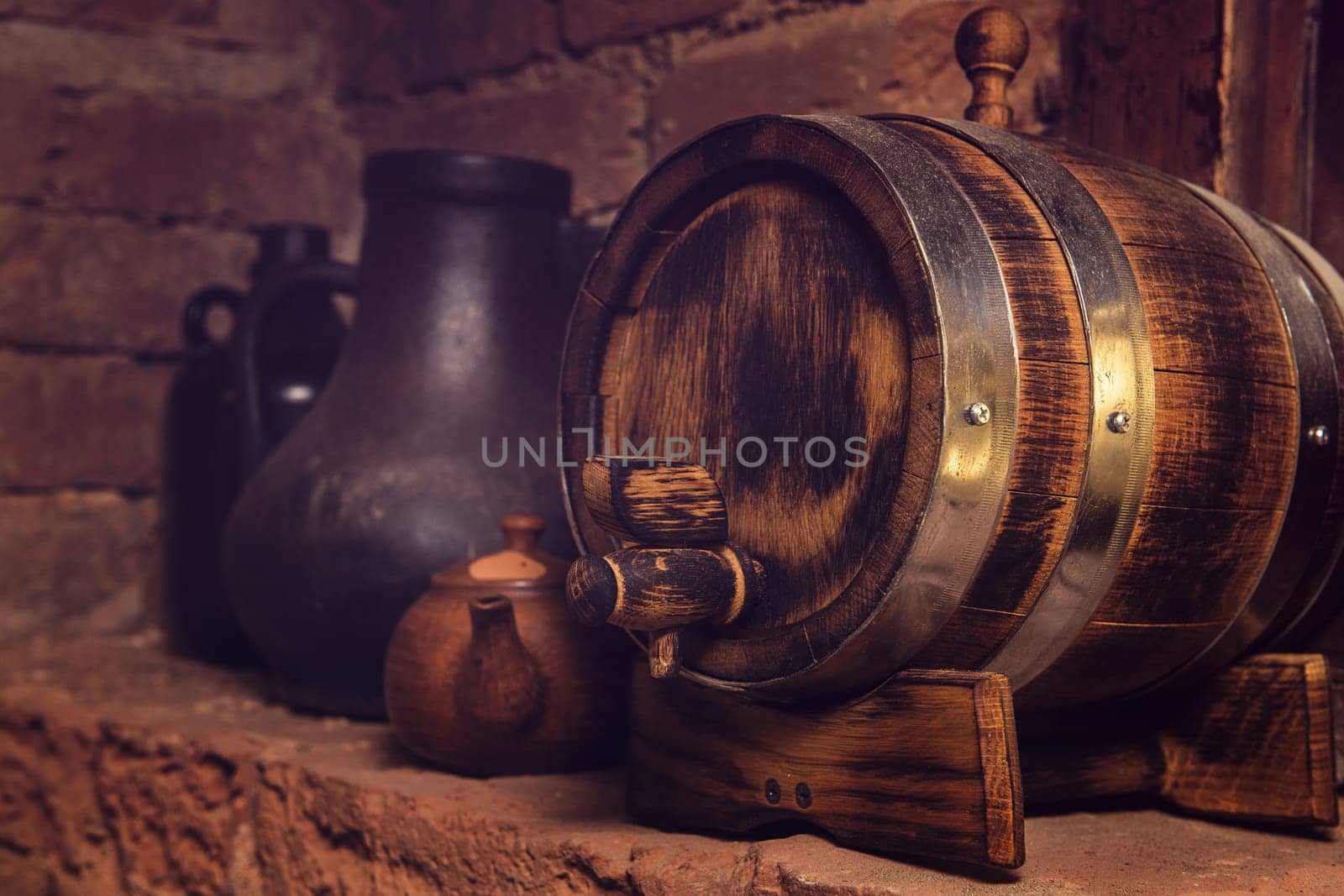 Homemade barrels in the wine cellar