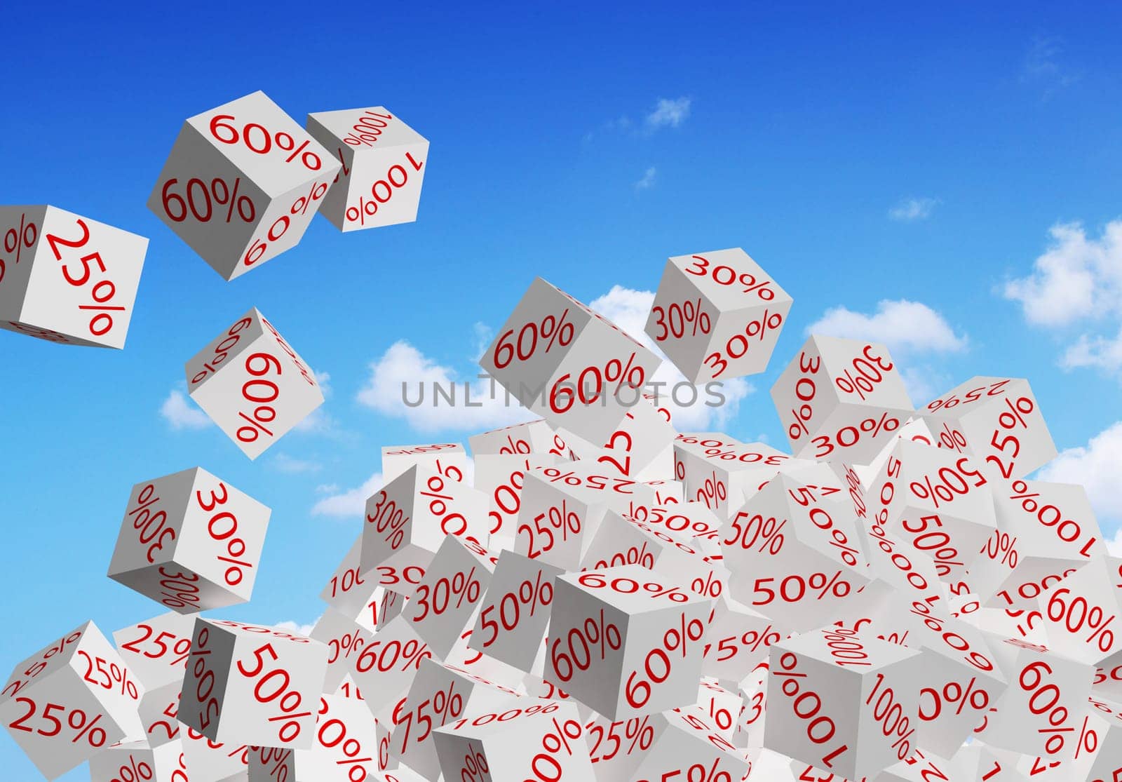 Falling white cubes with percent