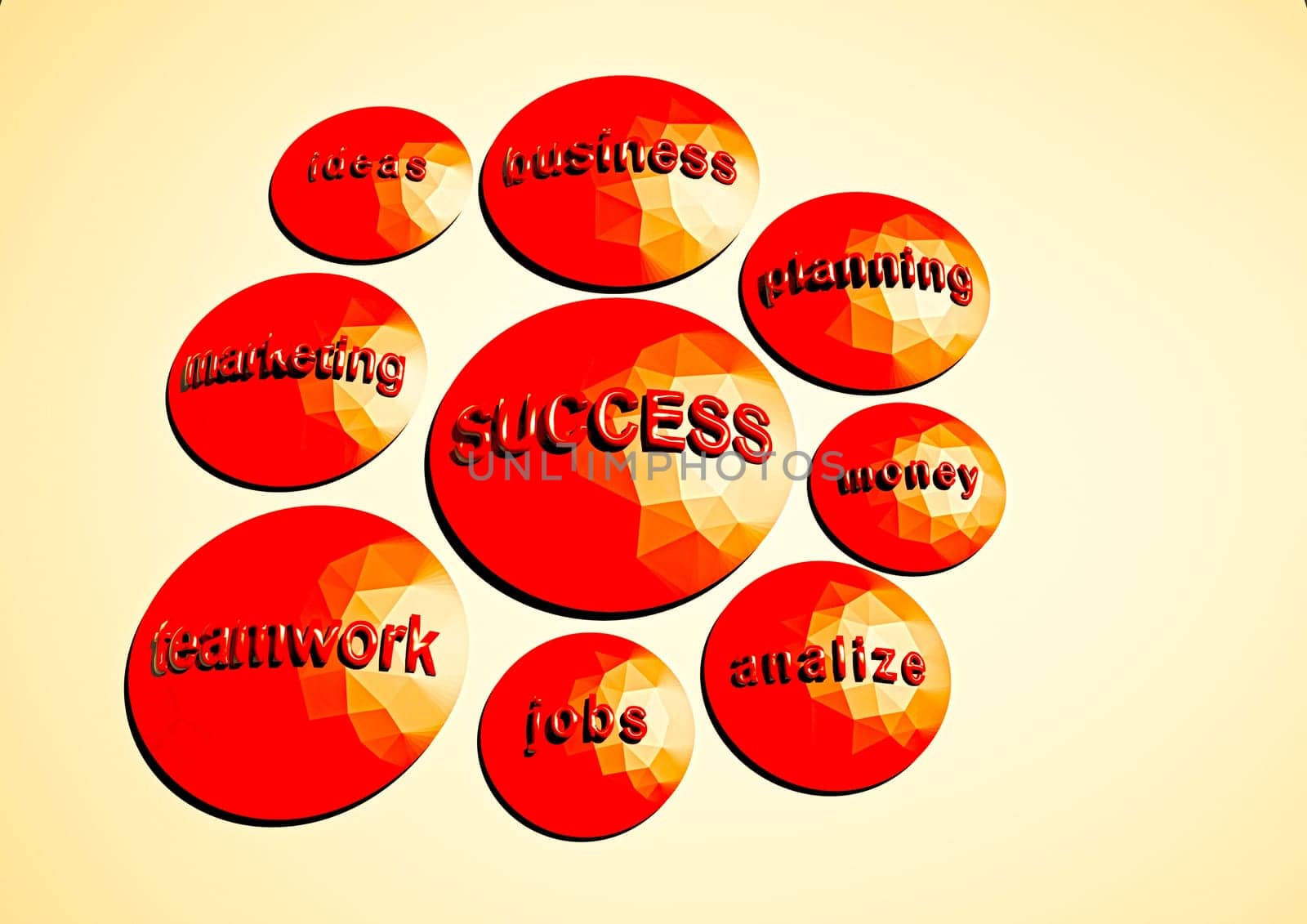 Business strategy concept. Infog raphic diagram illustration of components of successful business. 3D rendering.