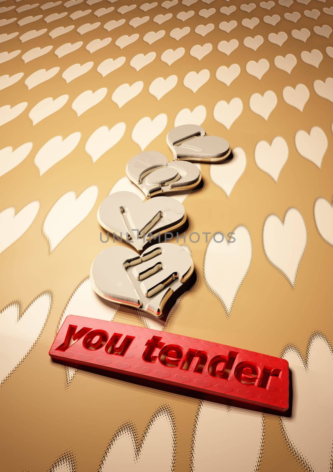 Dimensional inscription LOVE you tender on background. 3D rendering.