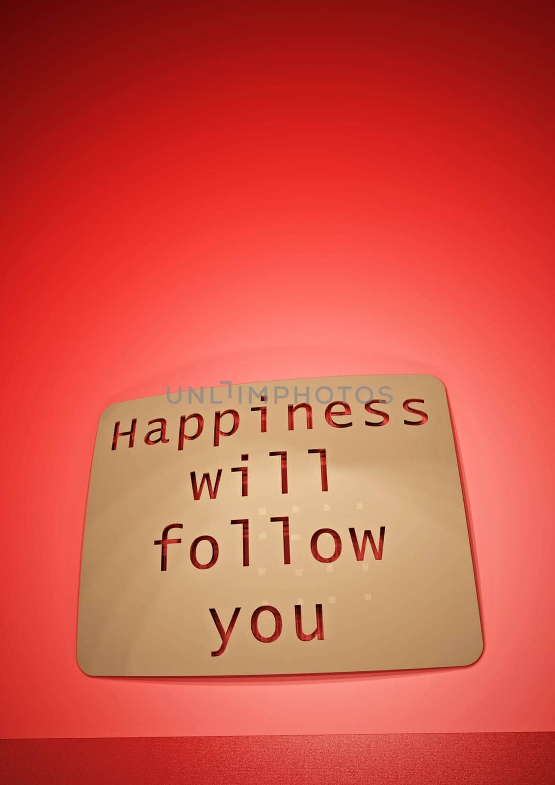 Dimensional inscription Happiness will follow you on background. 3D rendering.
