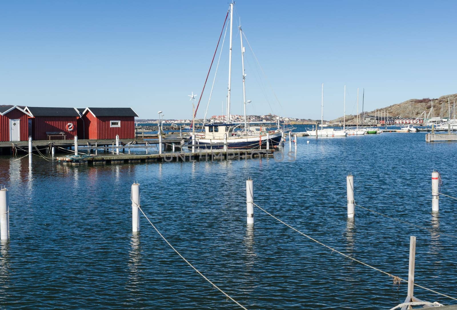 sweden westcoast outside Gothenburg beutiful little harbour and small boathouse